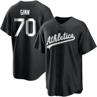 Replica Men's J.T. Ginn Oakland Athletics Jersey - Black/White