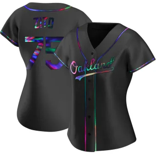 Replica Women's Barry Zito Oakland Athletics Alternate Jersey - Black Holographic