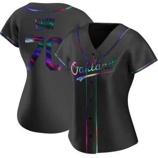 Replica Women's J.T. Ginn Oakland Athletics Alternate Jersey - Black Holographic